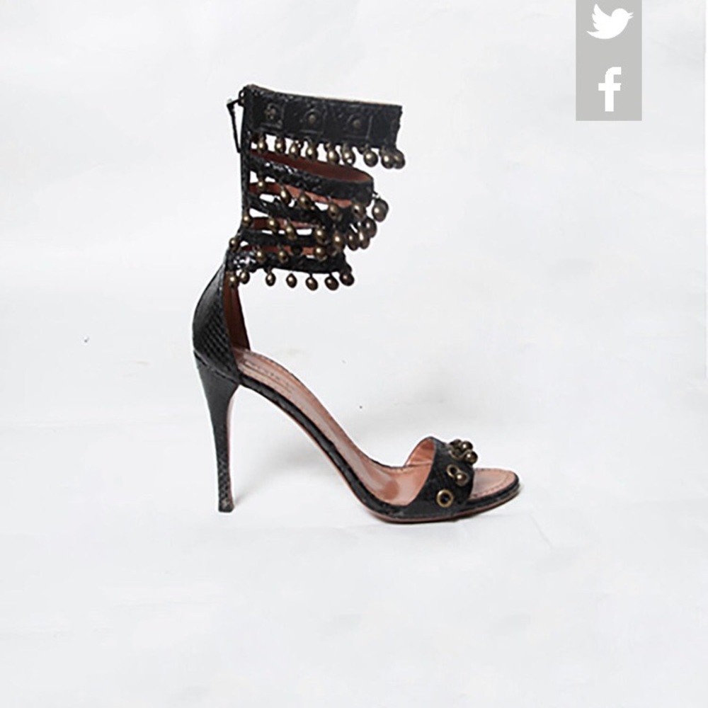 Alaia Python black tinker bell strappy heels